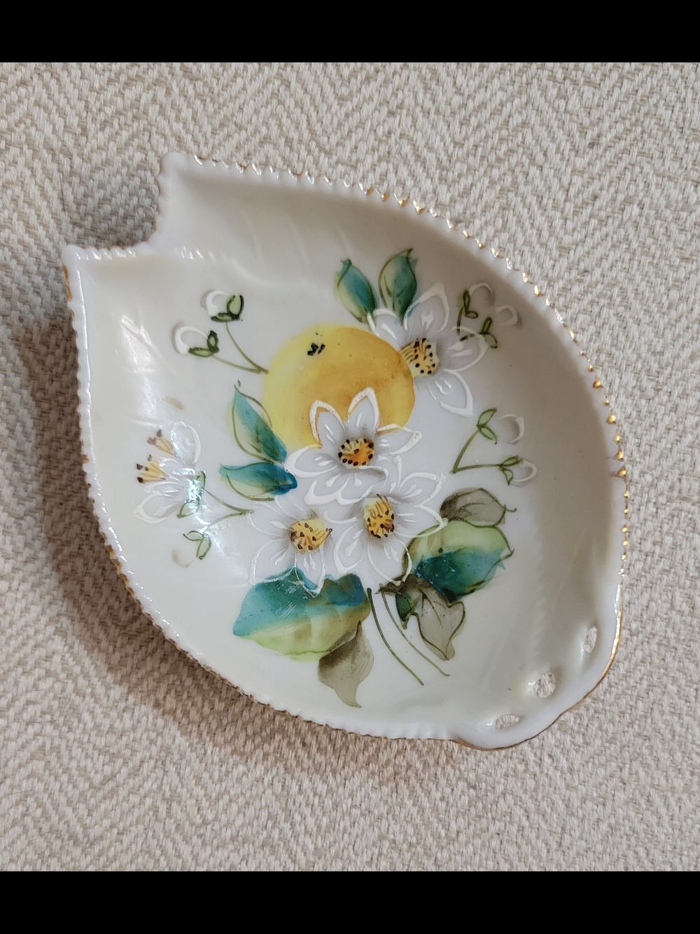 Antique Nippon Jonroth Studios Hand Painted Lemon Leaf Trinket Dish 1891